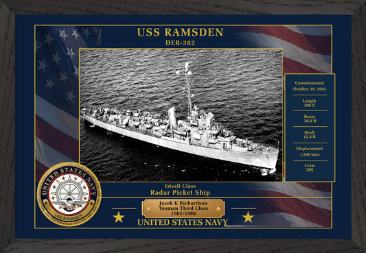 USS Ramsden DER-382 Framed Patriotic Photo