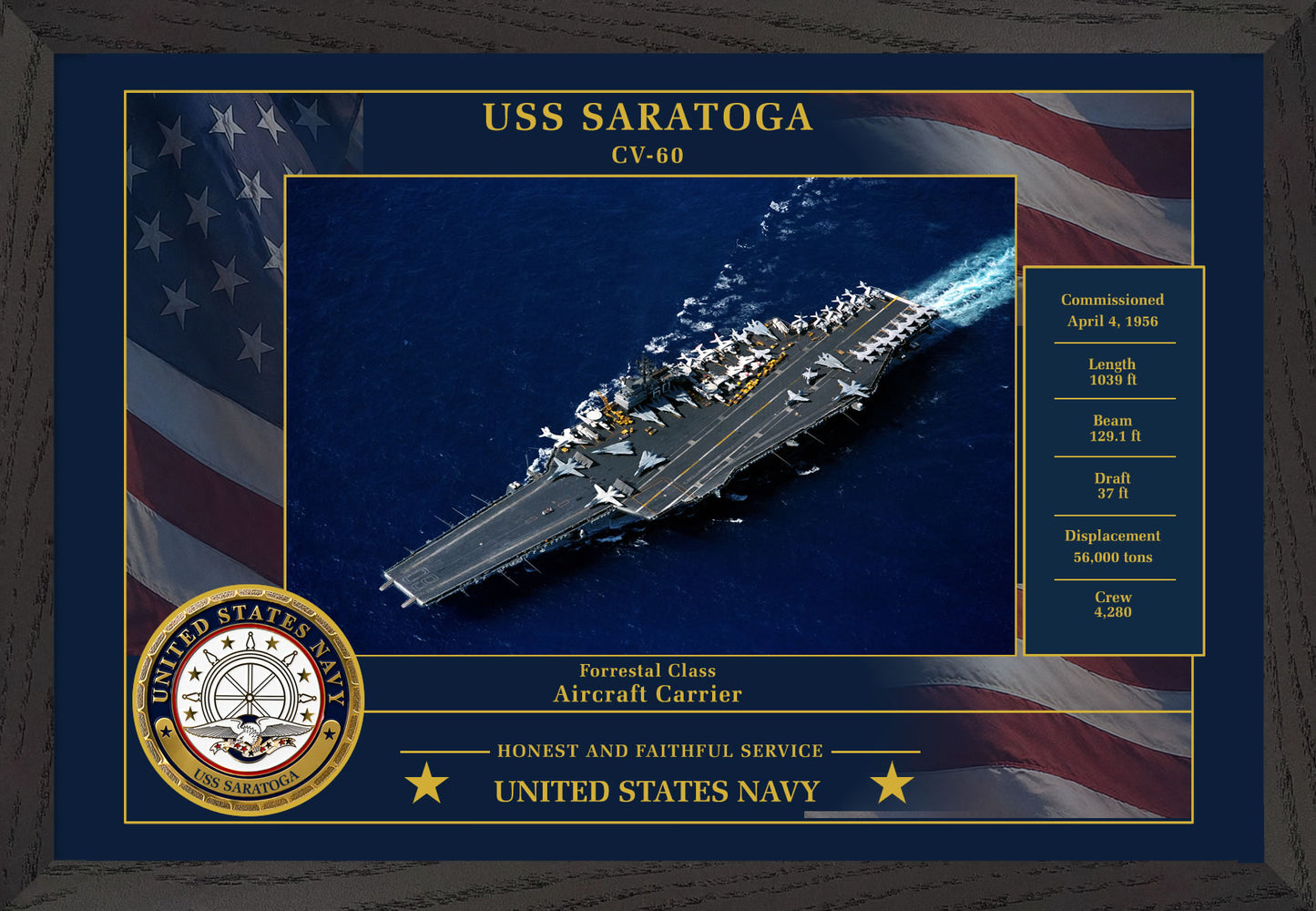 USS Saratoga CV-60 Framed Patriotic Photo