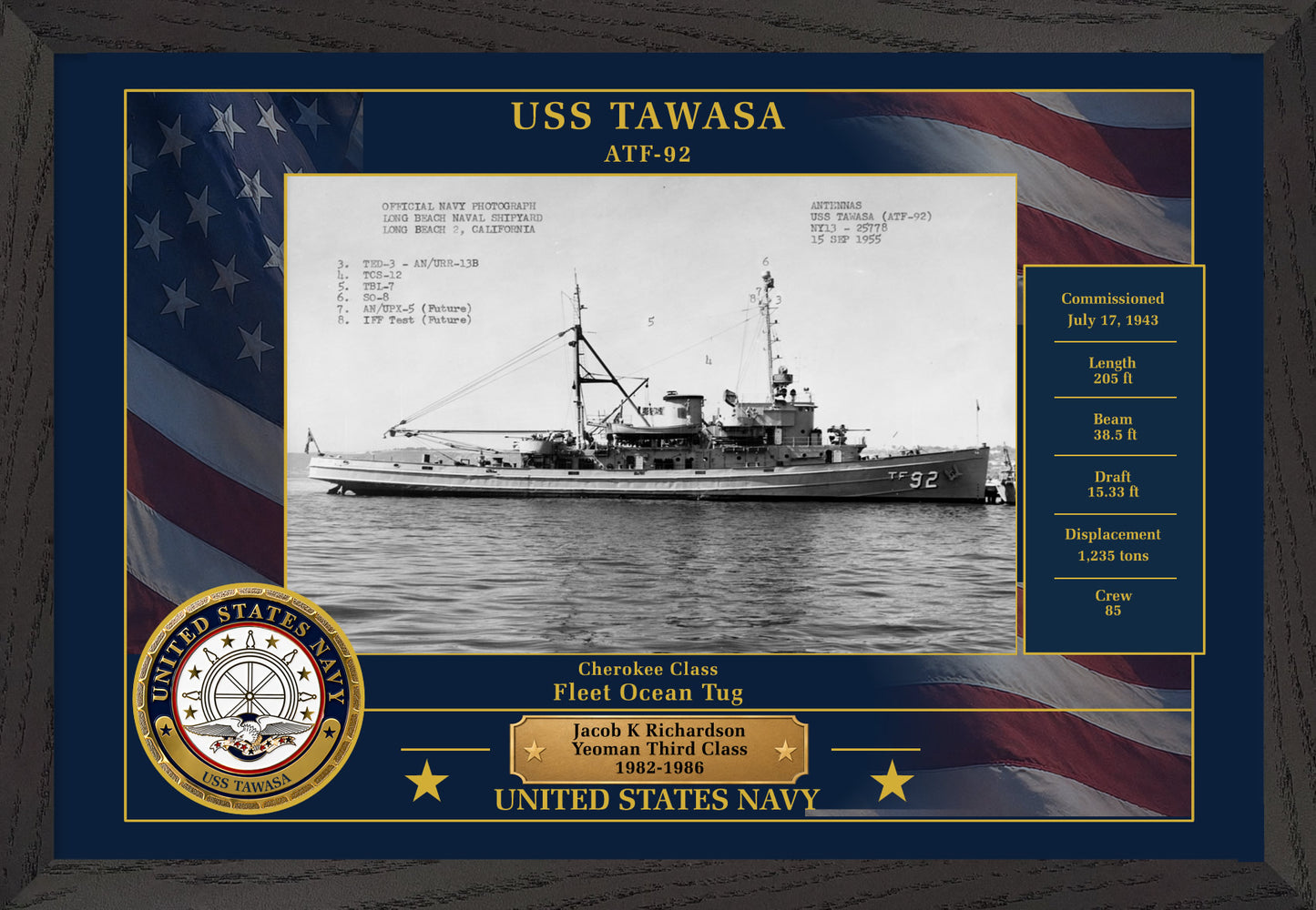 USS Tawasa ATF-92 Framed Patriotic Photo