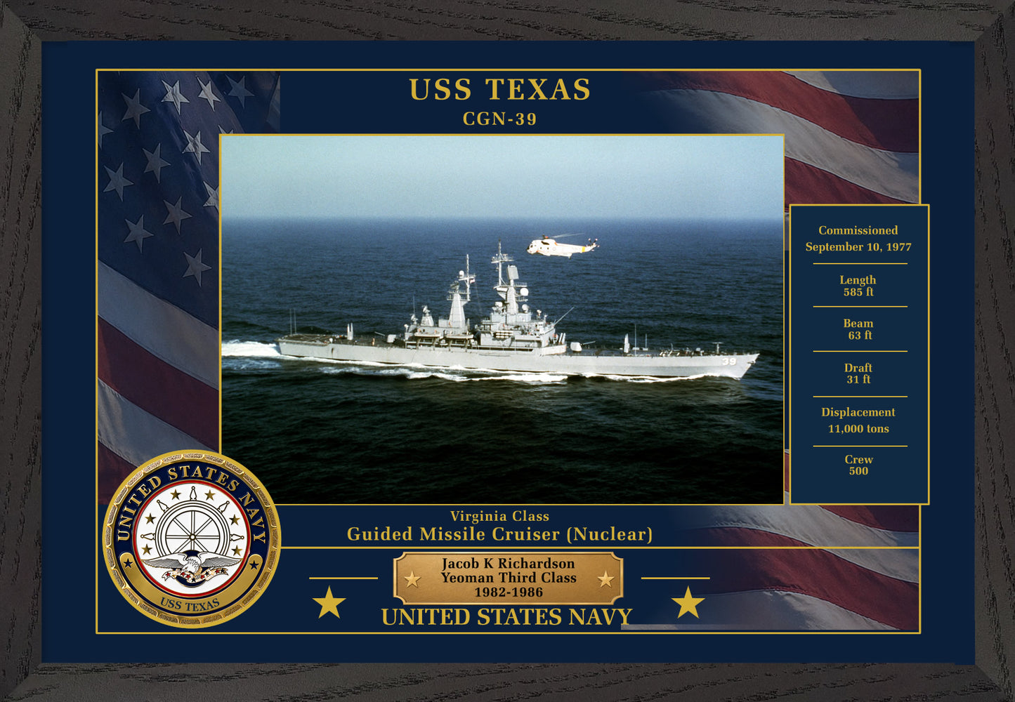 USS Texas CGN-39 Framed Patriotic Photo
