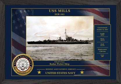 USS Mills DER-383 Framed Patriotic Photo