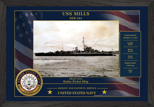 USS Mills DER-383 Framed Patriotic Photo