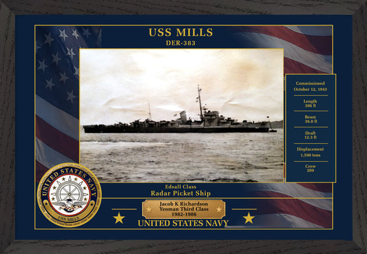 USS Mills DER-383 Framed Patriotic Photo
