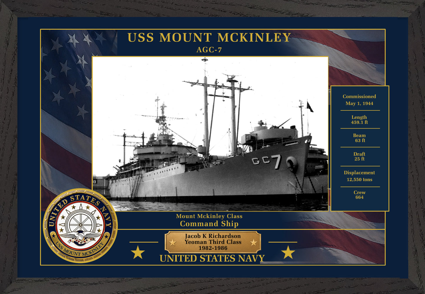 USS Mount Mckinley AGC-7 Framed Patriotic Photo