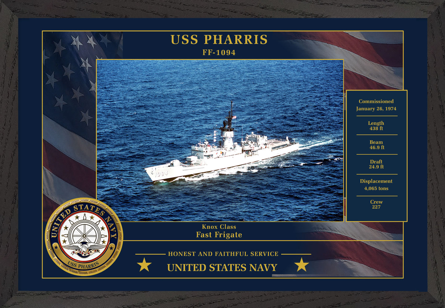 USS Pharris FF-1094 Framed Patriotic Photo