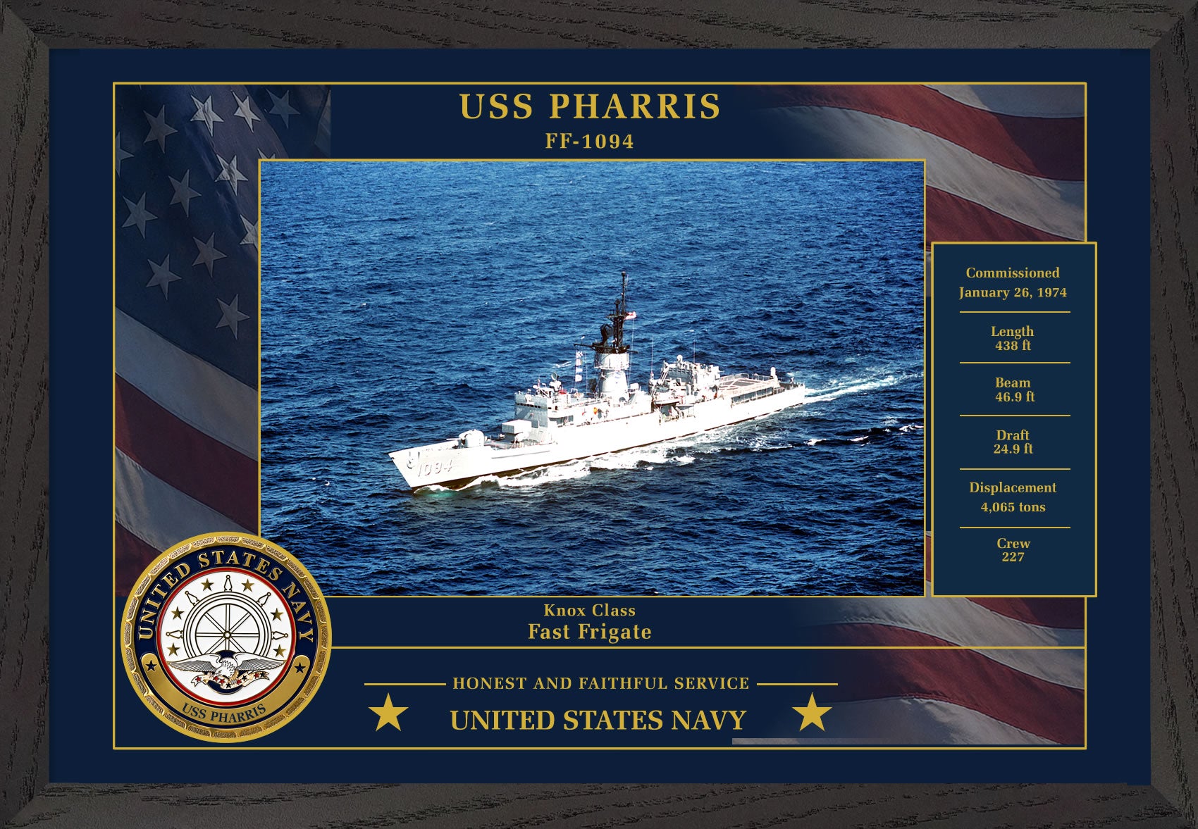 USS Pharris FF-1094 Framed Patriotic Photo