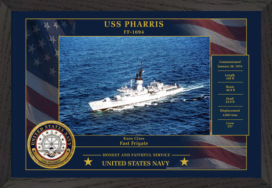 USS Pharris FF-1094 Framed Patriotic Photo