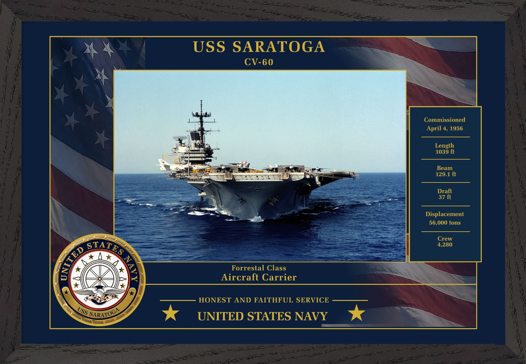 USS Saratoga CV-60 Framed Patriotic Photo