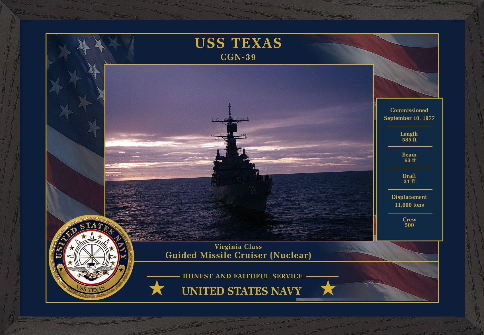 USS Texas CGN-39 Framed Patriotic Photo