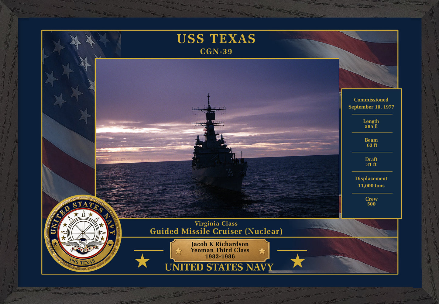 USS Texas CGN-39 Framed Patriotic Photo