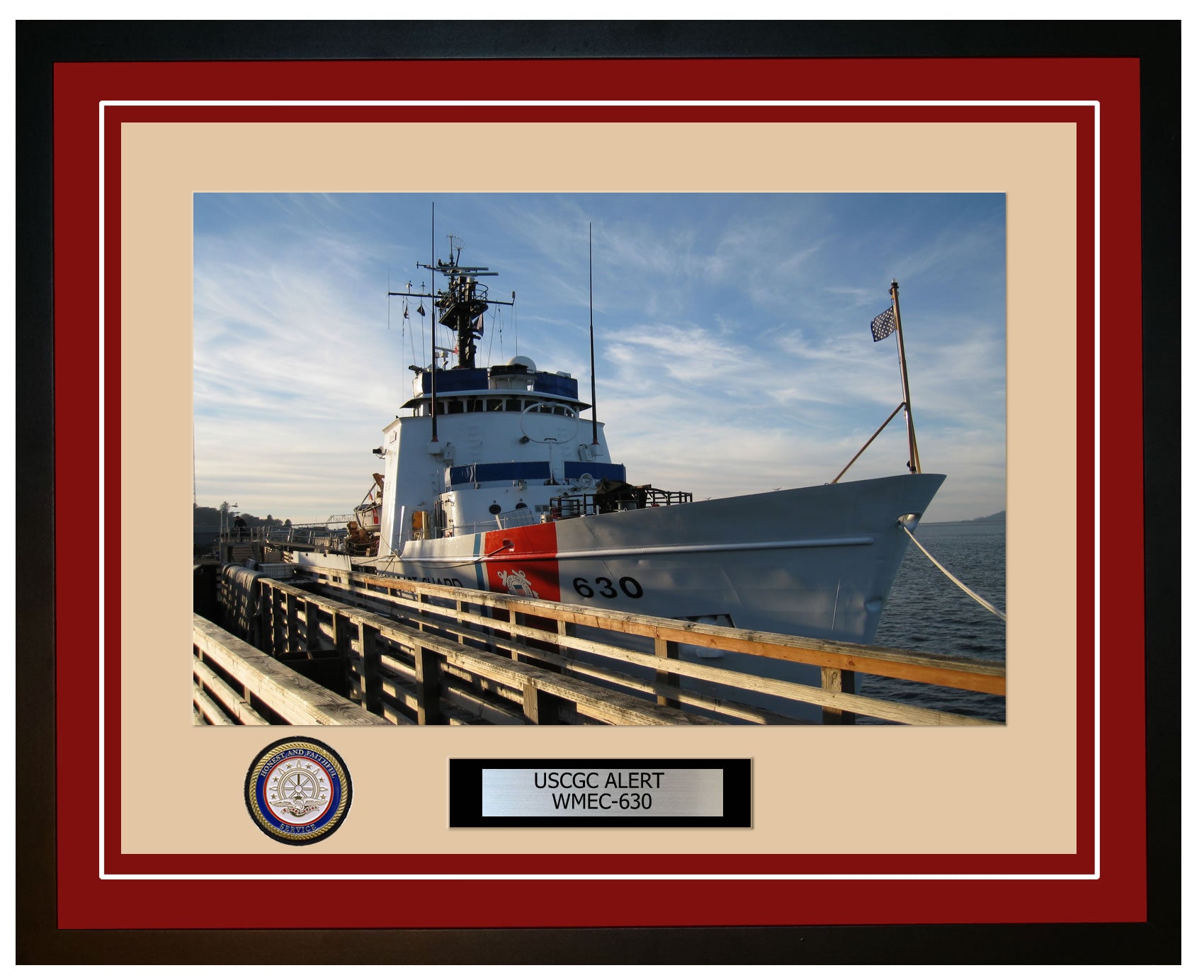USCGC ALERT WMEC 630 Framed Coast Guard Ship Photo Burgundy 7WMEC630