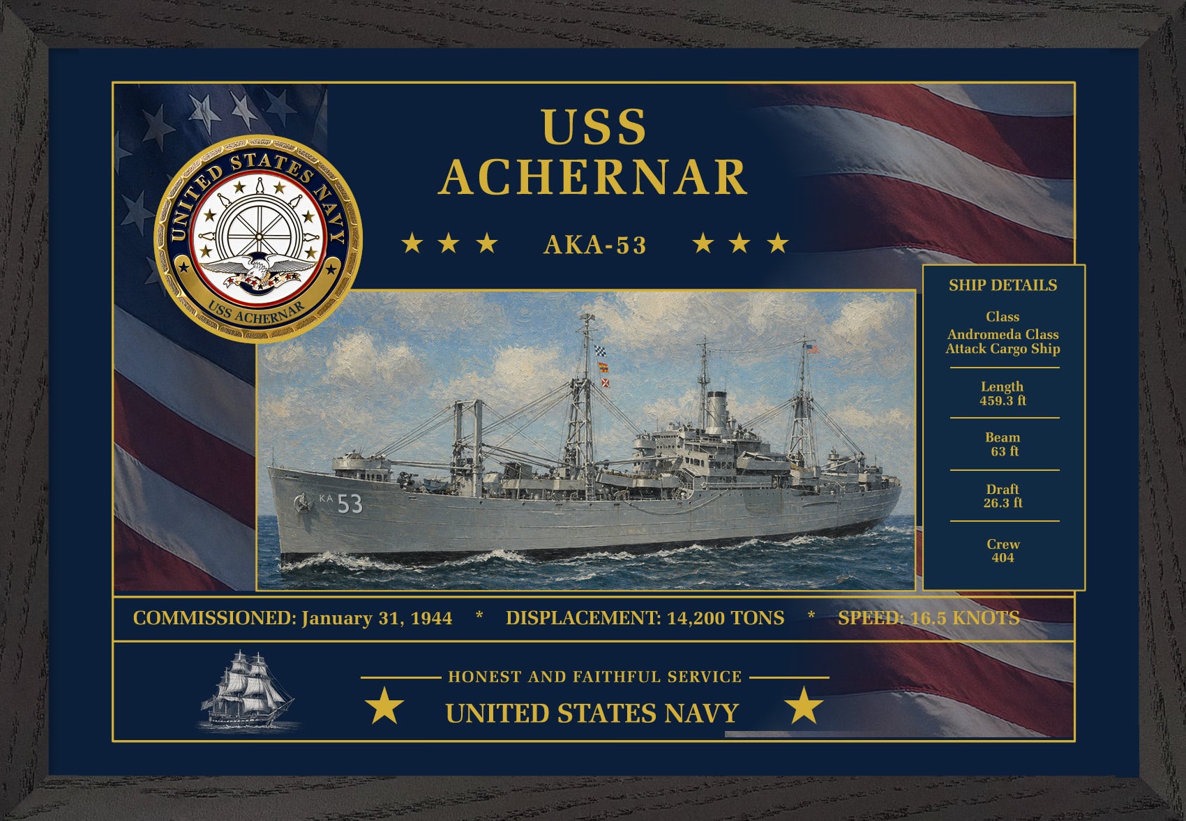USS Achernar AKA-53 Framed Patriotic Art