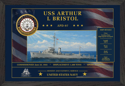 USS Arthur L Bristol APD-97 Framed Patriotic Art