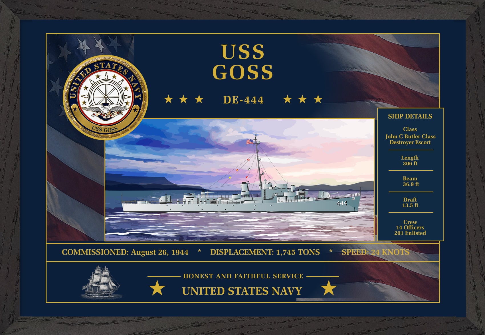 USS Goss DE-444 Framed Patriotic Art