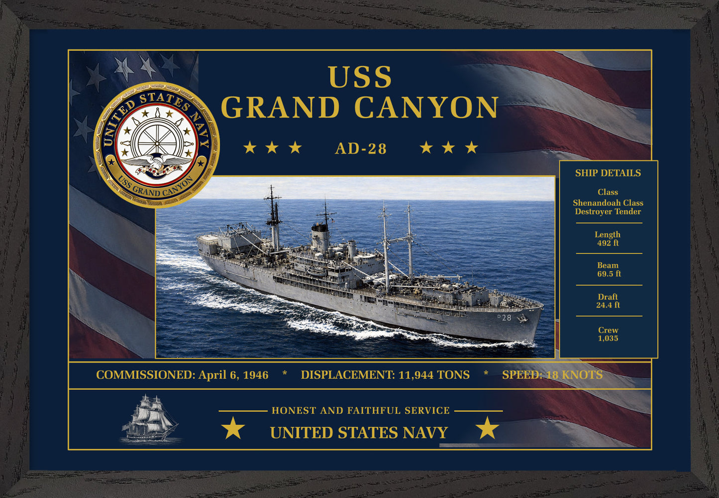 USS Grand Canyon AD-28 Framed Patriotic Art