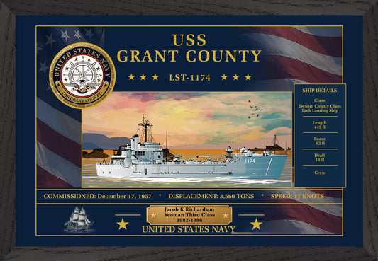 USS Grant County LST-1174 Framed Patriotic Art