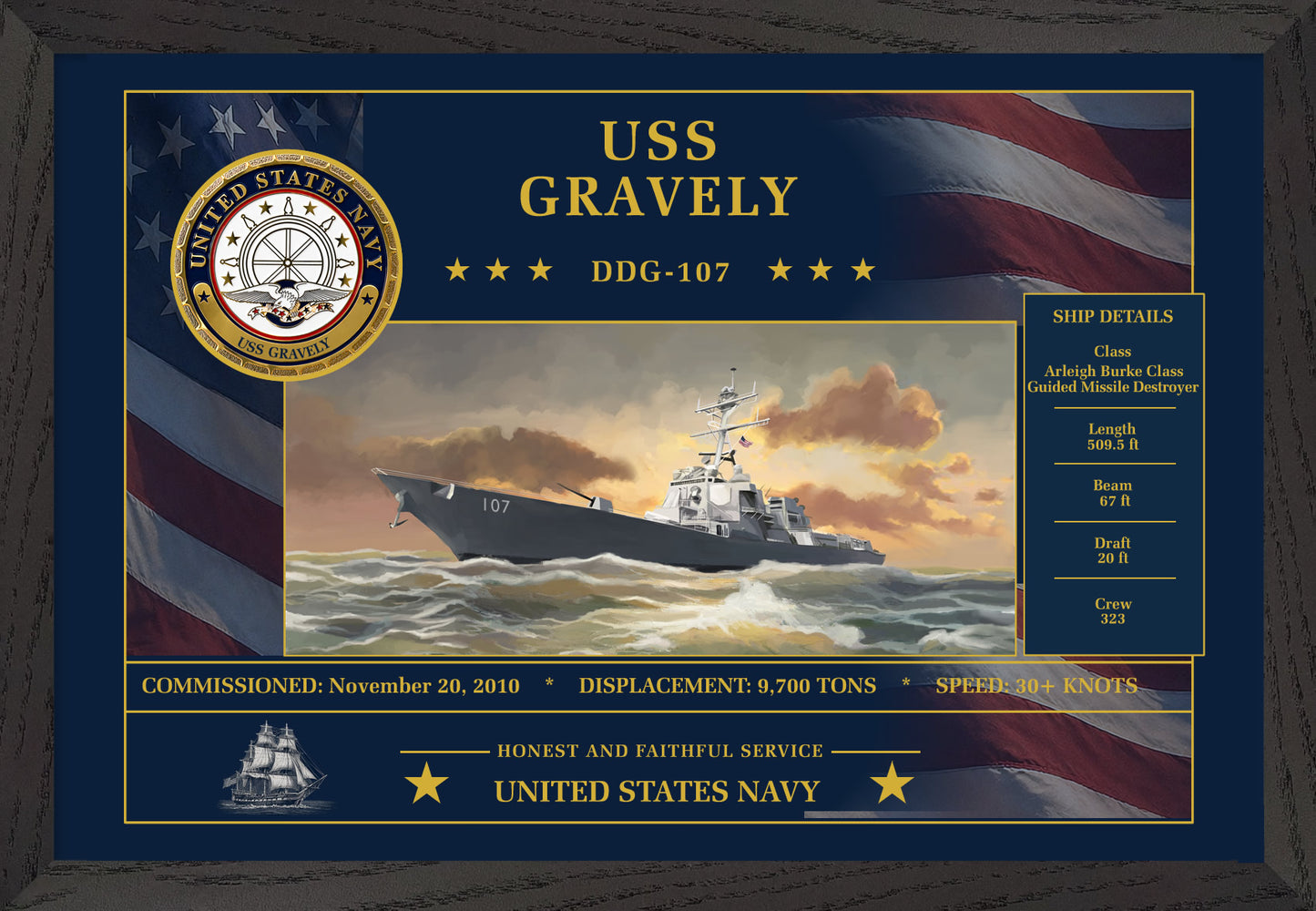 USS Gravely DDG-107 Framed Patriotic Art