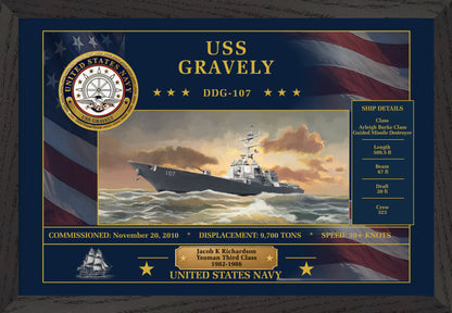 USS Gravely DDG-107 Framed Patriotic Art