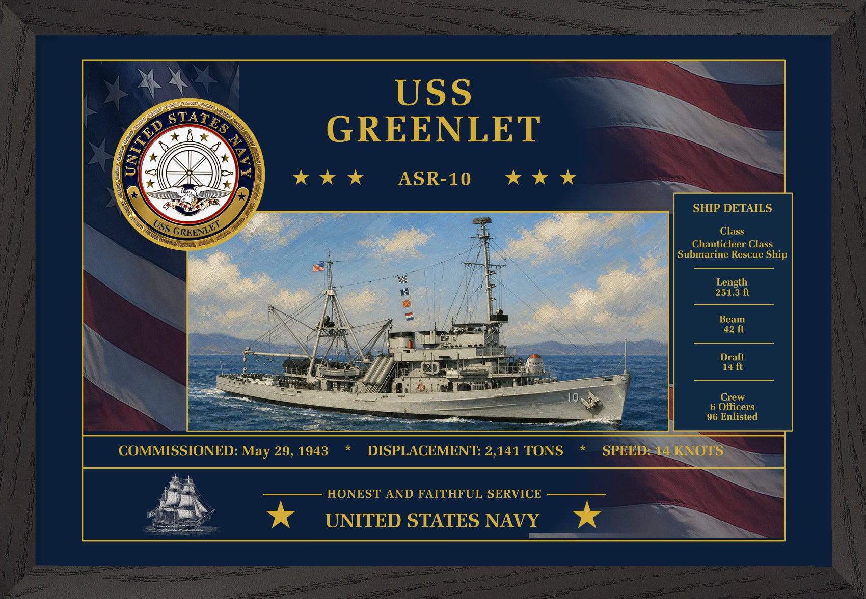 USS Greenlet ASR-10 Framed Patriotic Art