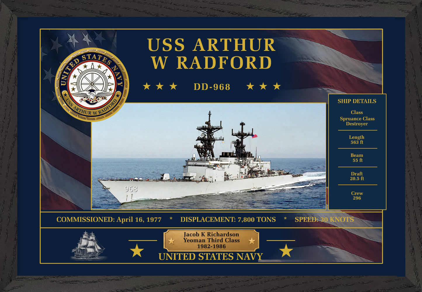 USS Arthur W Radford DD-968 Framed Patriotic Art