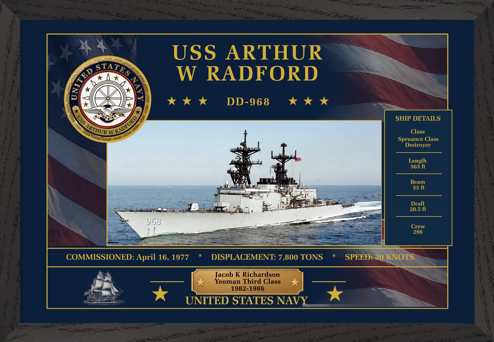 USS Arthur W Radford DD-968 Framed Patriotic Art
