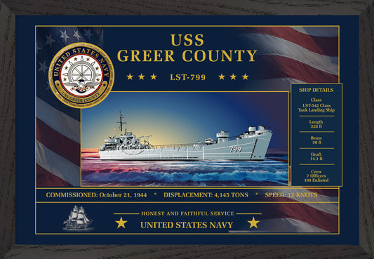 USS Greer County LST-799 Framed Patriotic Art
