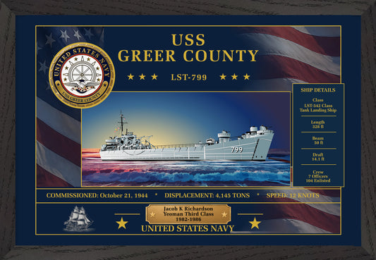 USS Greer County LST-799 Framed Patriotic Art