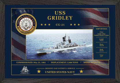 USS Gridley CG-21 Framed Patriotic Art