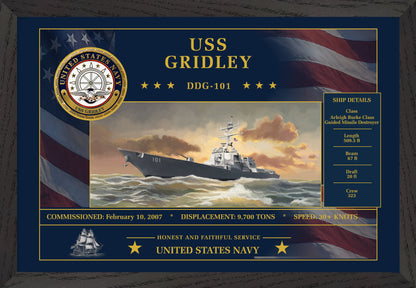 USS Gridley DDG-101 Framed Patriotic Art