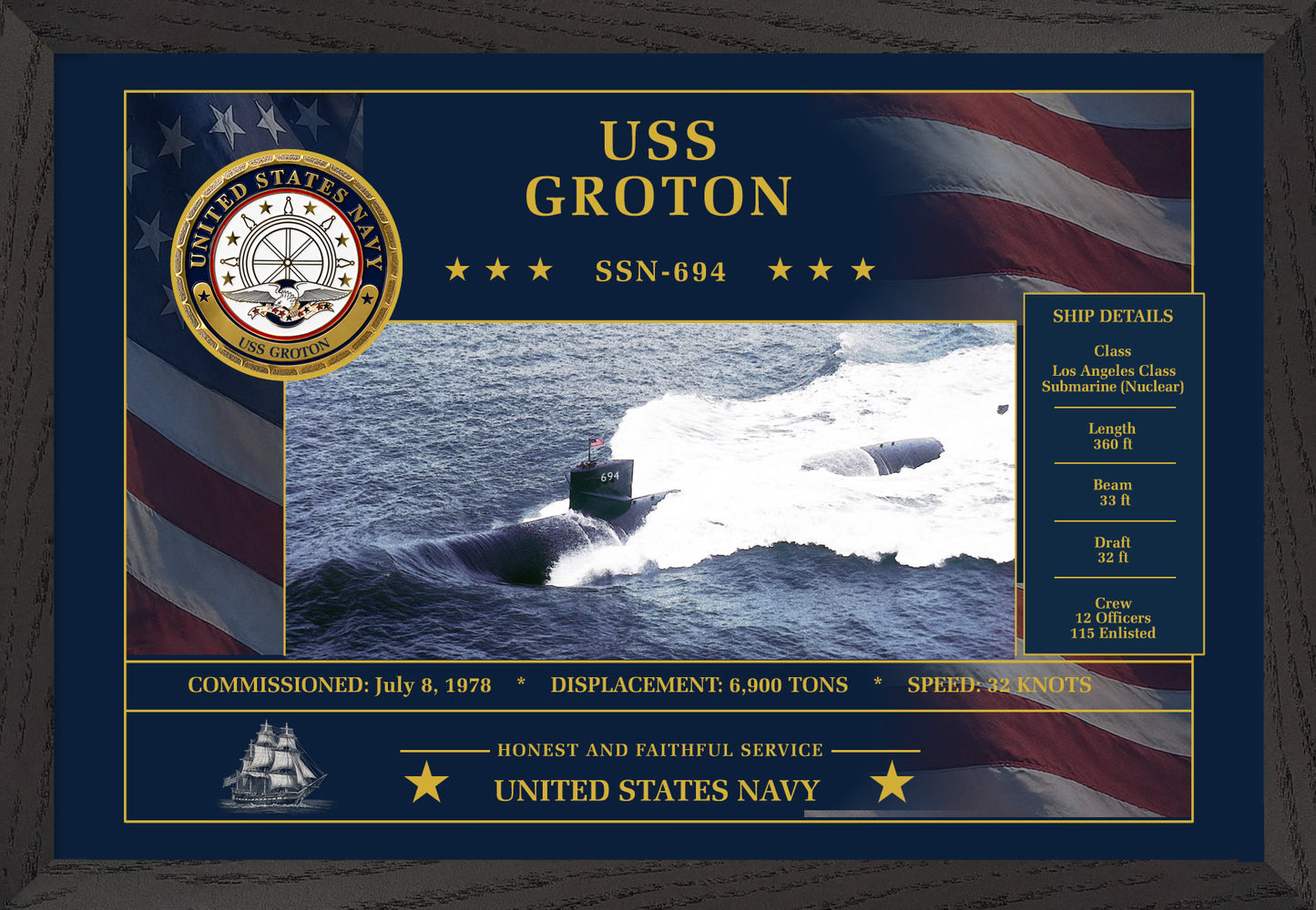 USS Groton SSN-694 Framed Patriotic Art