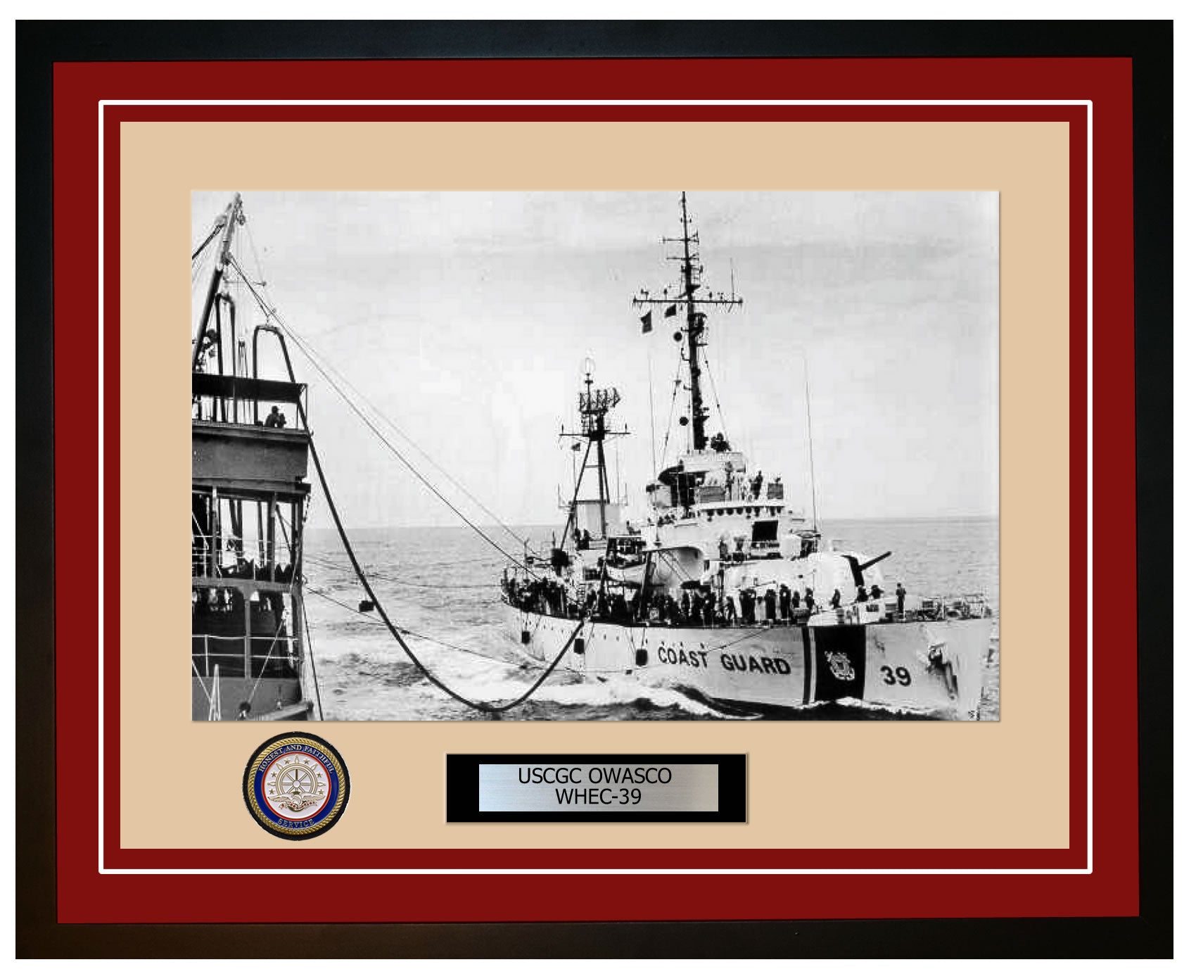USCGC OWASCO WHEC 39 Framed Coast Guard Ship Photo Burgundy 82WHEC39