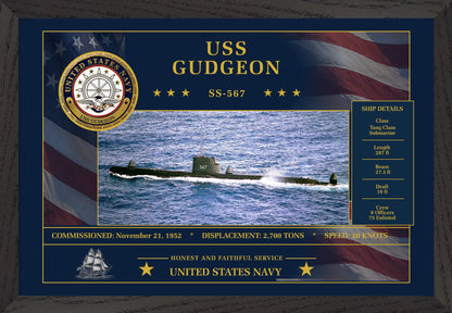 USS Gudgeon SS-567 Framed Patriotic Art
