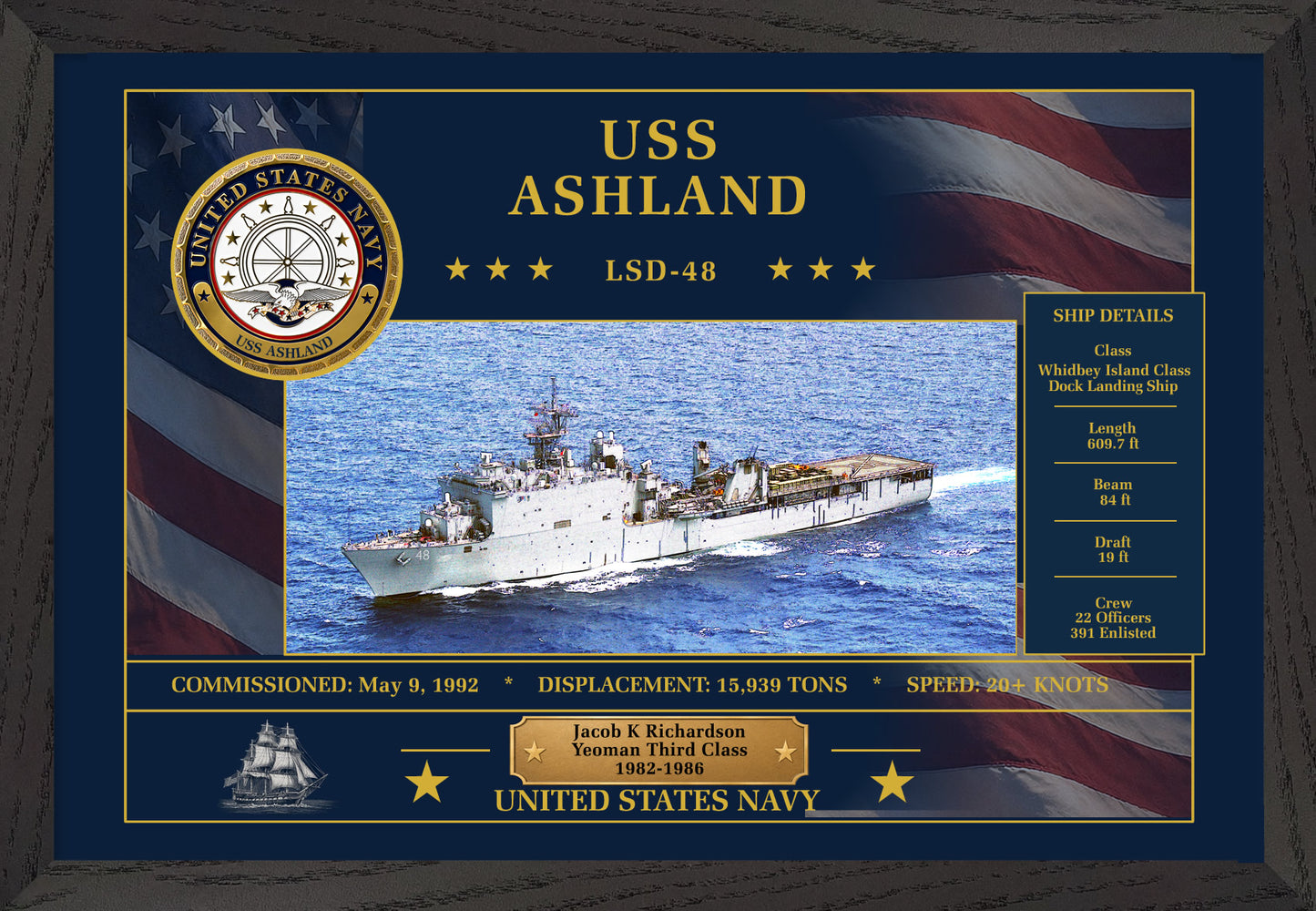 USS Ashland LSD-48 Framed Patriotic Art