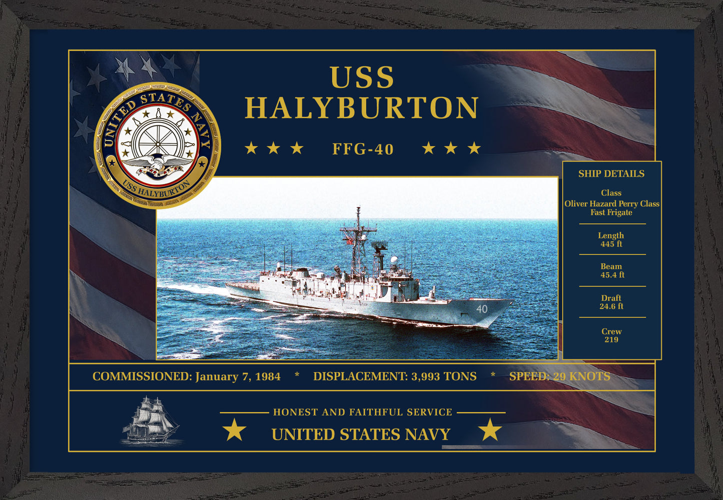 USS Halyburton FFG-40 Framed Patriotic Art