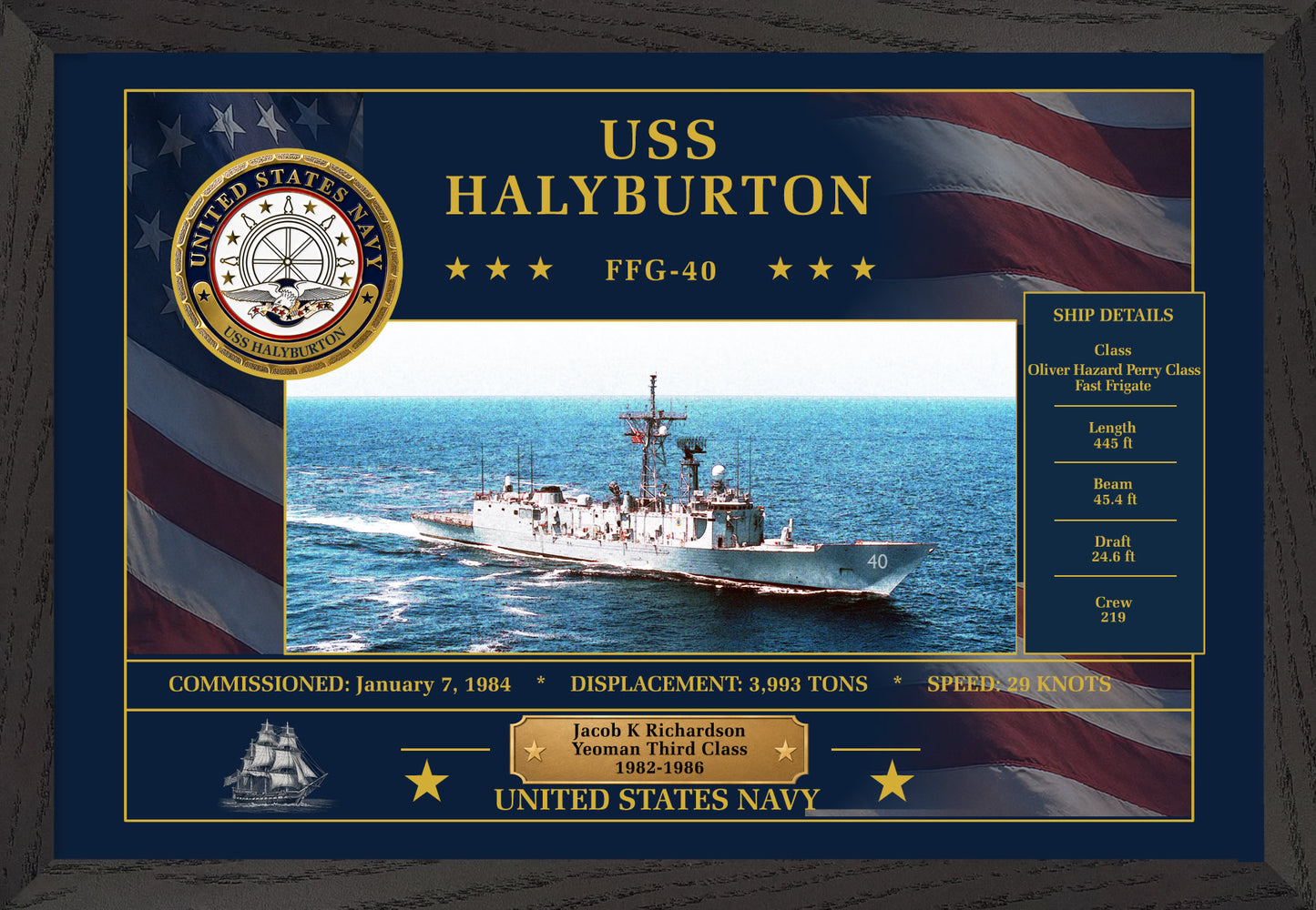 USS Halyburton FFG-40 Framed Patriotic Art