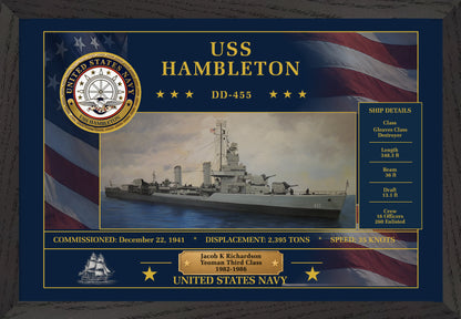 USS Hambleton DD-455 Framed Patriotic Art