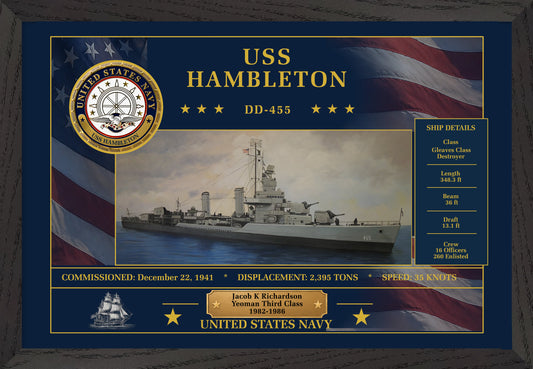 USS Hambleton DD-455 Framed Patriotic Art