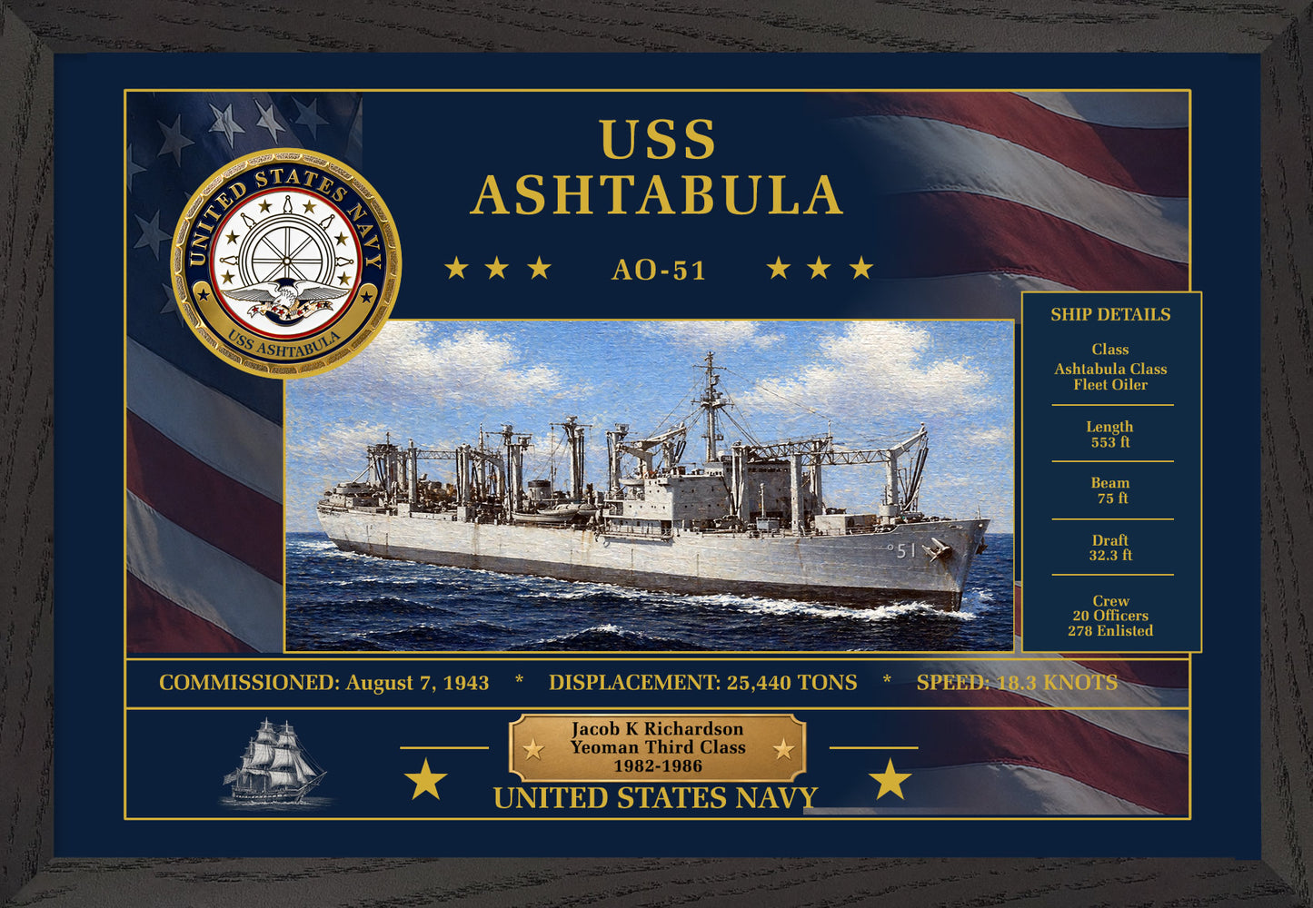USS Ashtabula AO-51 Framed Patriotic Art