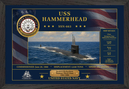 USS Hammerhead SSN-663 Framed Patriotic Art