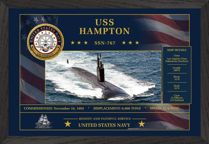 USS Hampton SSN-767 Framed Patriotic Art
