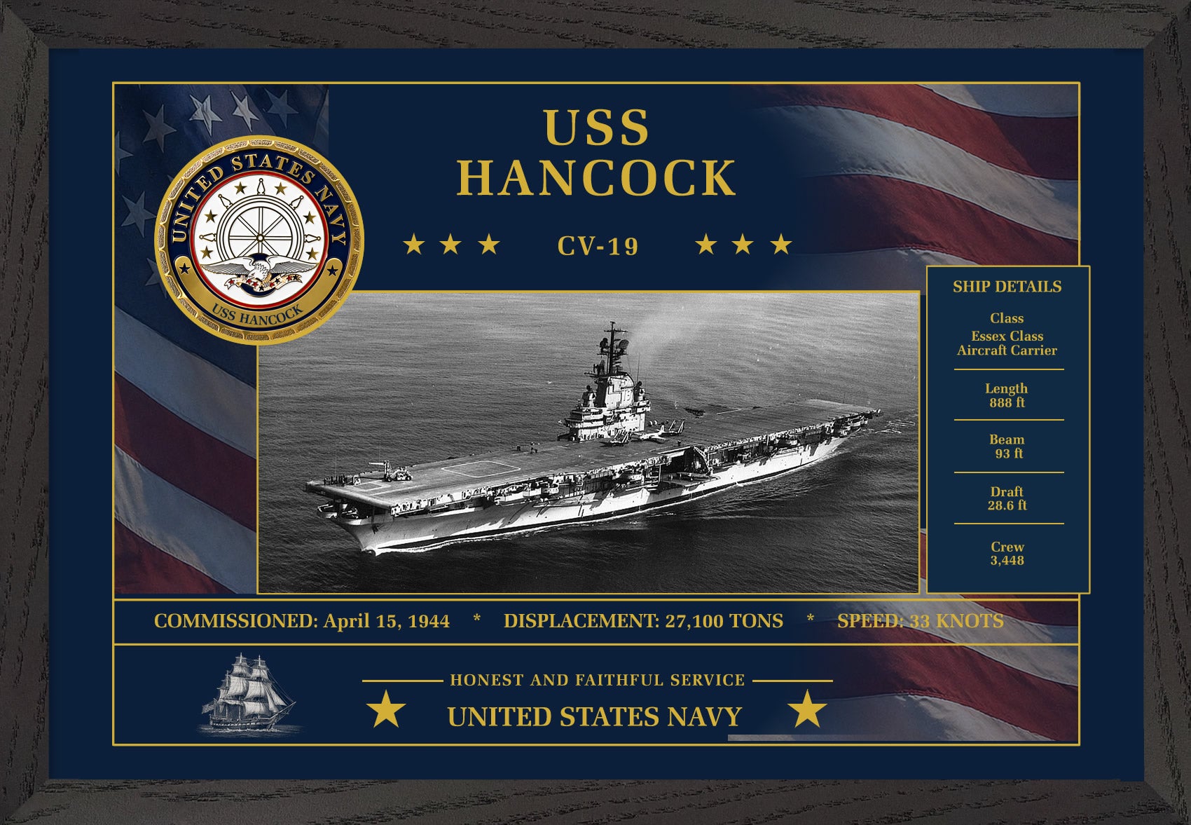 USS Hancock CV-19 Framed Patriotic Art