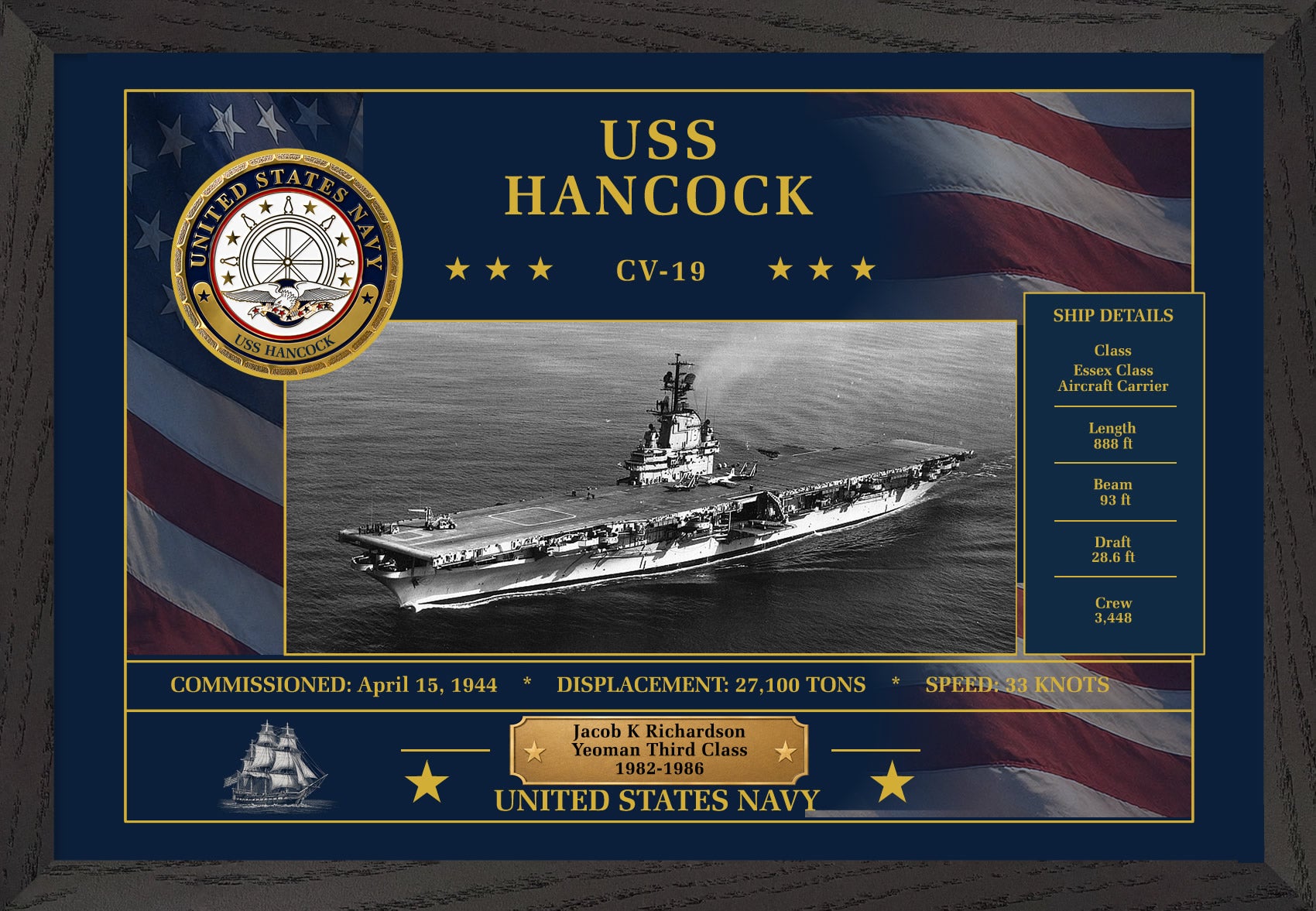 USS Hancock CV-19 Framed Patriotic Art