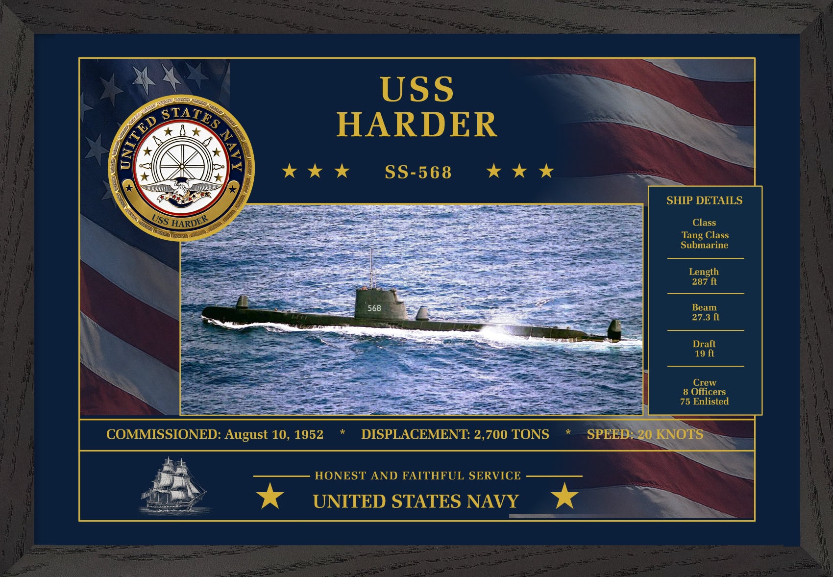 USS Harder SS-568 Framed Patriotic Art