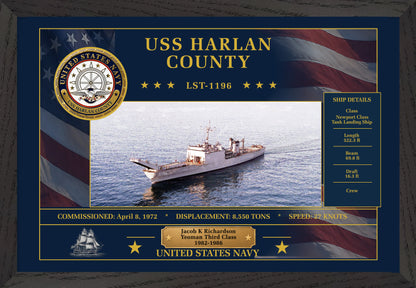 USS Harlan County LST-1196 Framed Patriotic Art