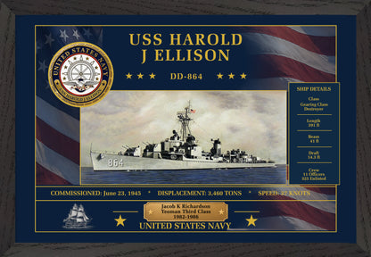 USS Harold J Ellison DD-864 Framed Patriotic Art