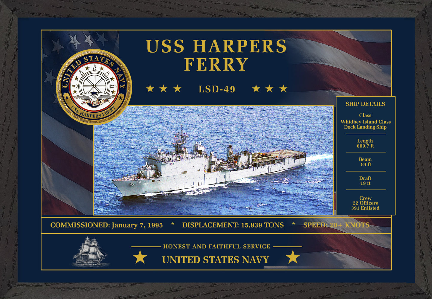 USS Harpers Ferry LSD-49 Framed Patriotic Art