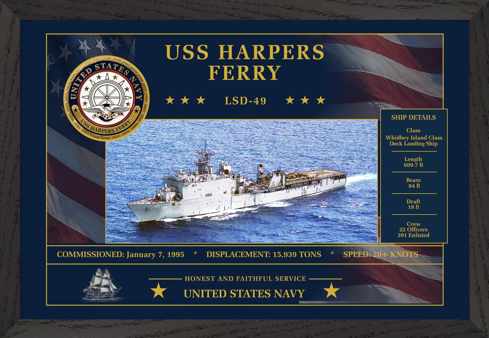 USS Harpers Ferry LSD-49 Framed Patriotic Art