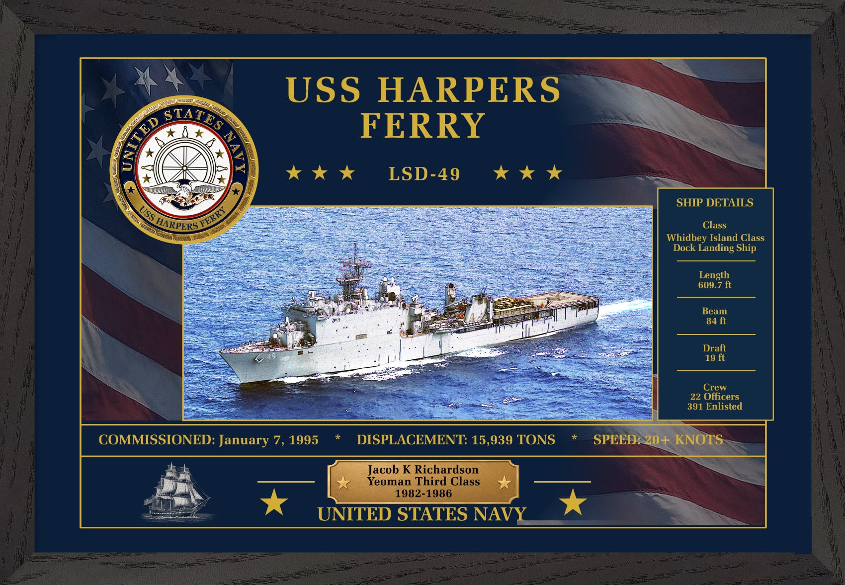 USS Harpers Ferry LSD-49 Framed Patriotic Art