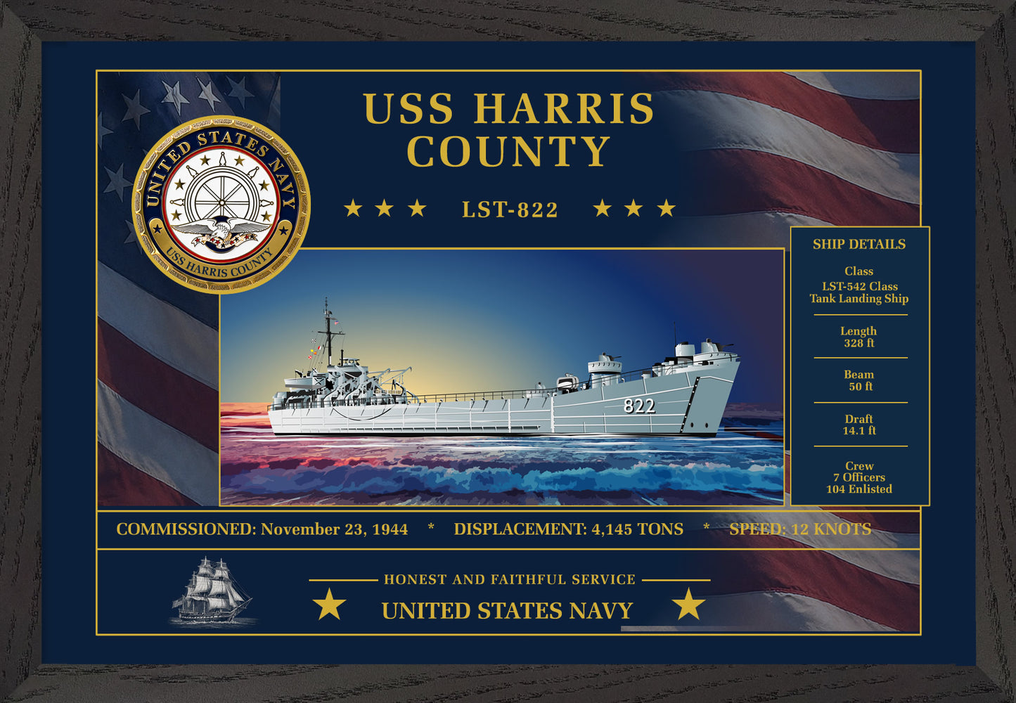 USS Harris County LST-822 Framed Patriotic Art