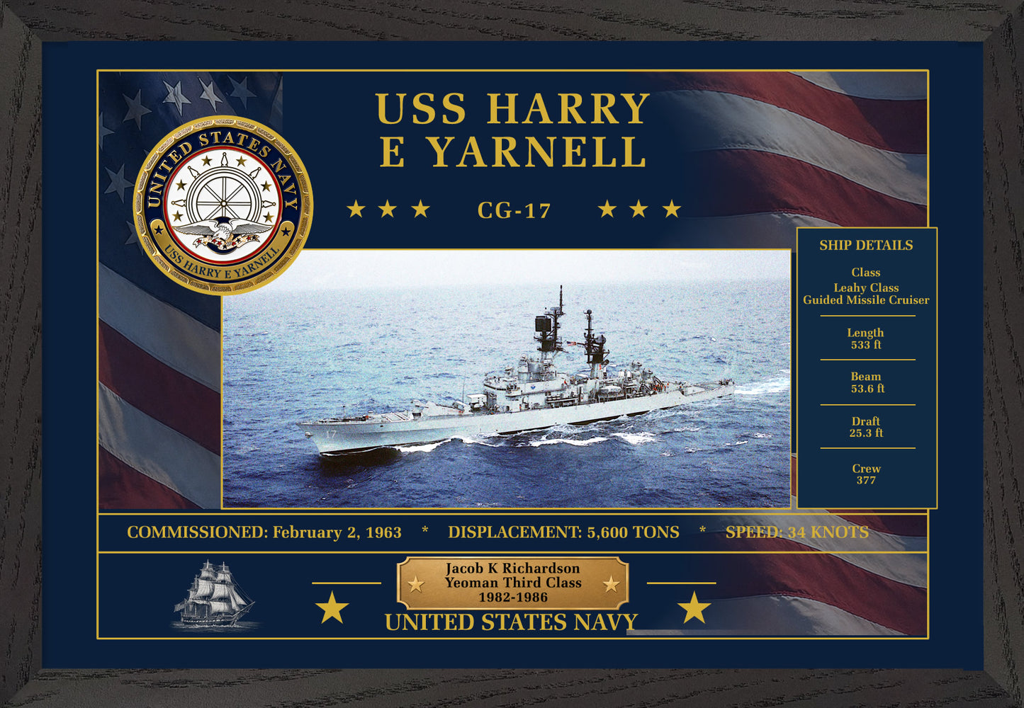 USS Harry E Yarnell CG-17 Framed Patriotic Art